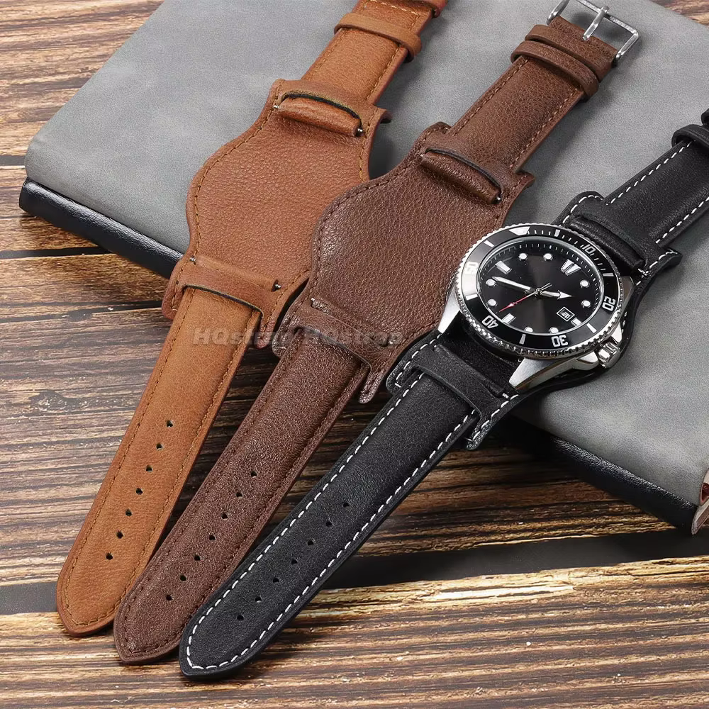 Bracelet de montre en cuir véritable pour Omega pour Seiko