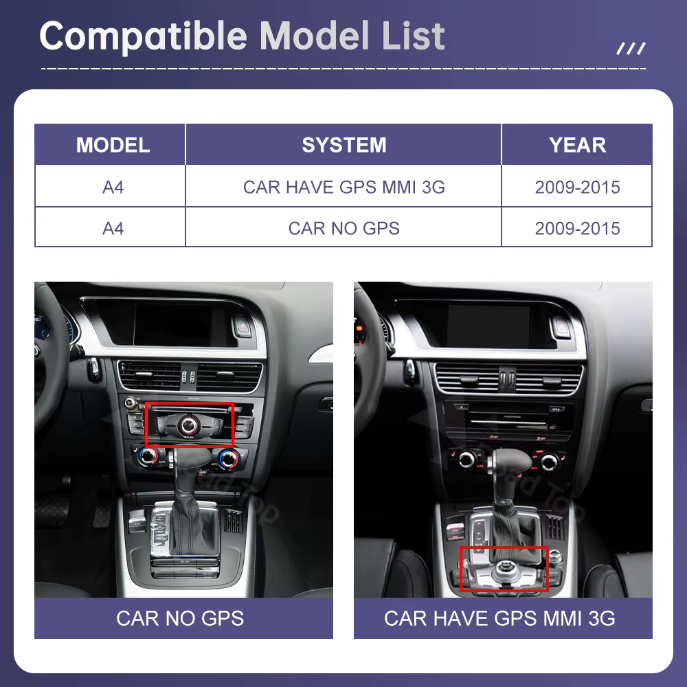 Écran multimédia Linux pour Radio supérieure de route, pour Audi A4 A5 2009 – 2015, CarPlay sans fil, Android Auto, Airplay, fonction de lecteur de voiture