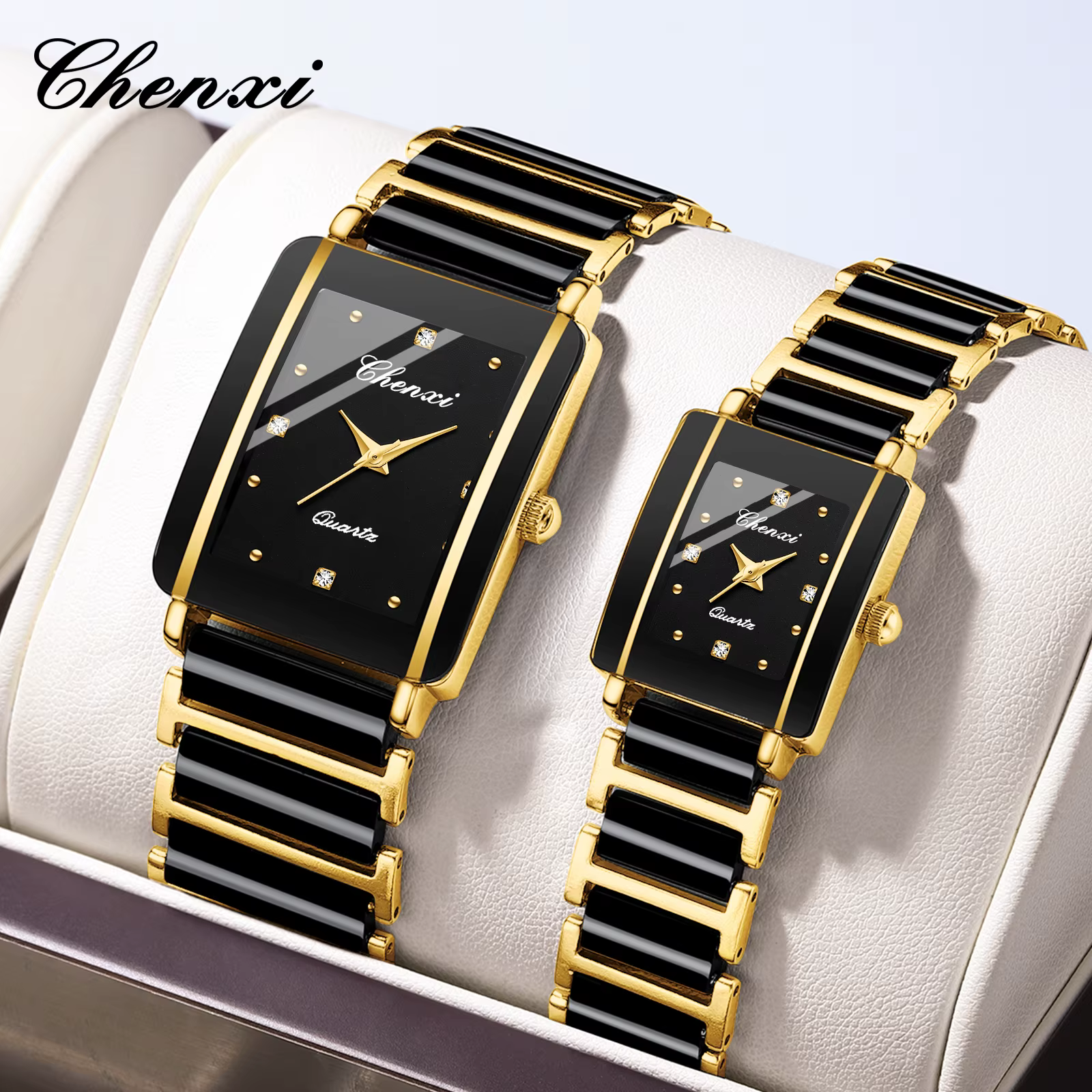 CHENXI 104A montres de Couple de luxe étanche relojes para damas montre-bracelet pour femme et homme bracelet en céramique simulée cadeau