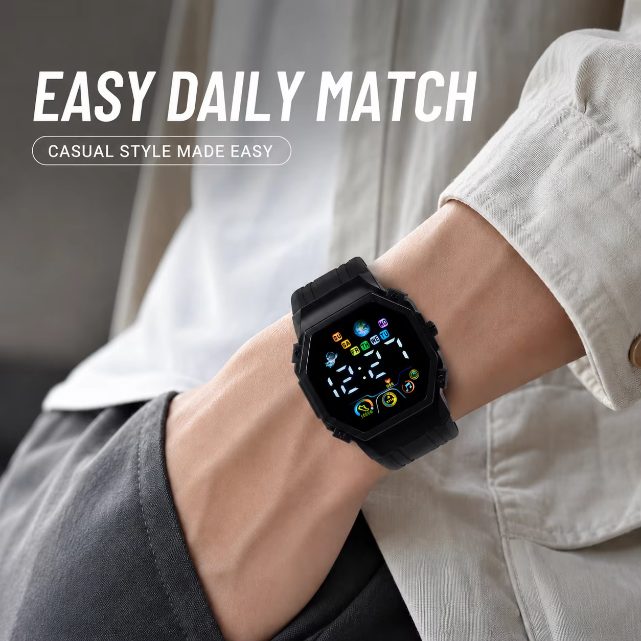 Montre électronique numérique LED unisexe