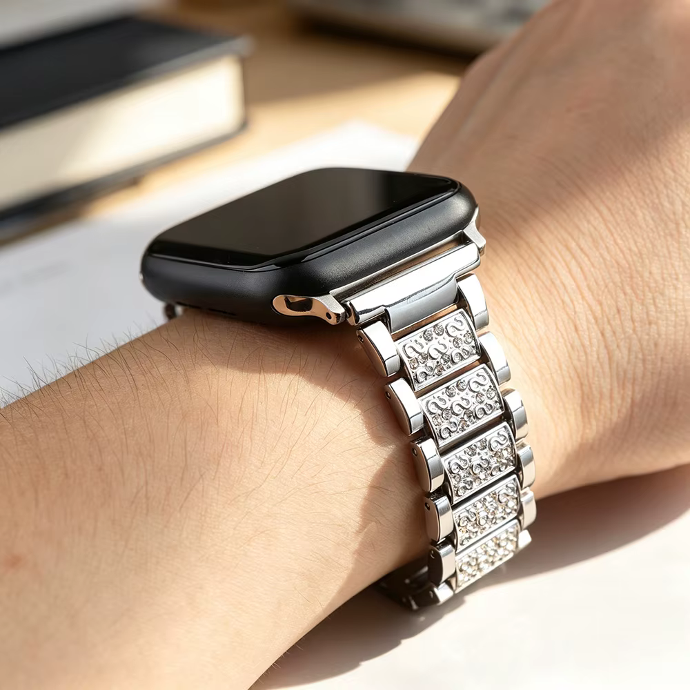 Bracelet en métal avec strass pour Apple Watch