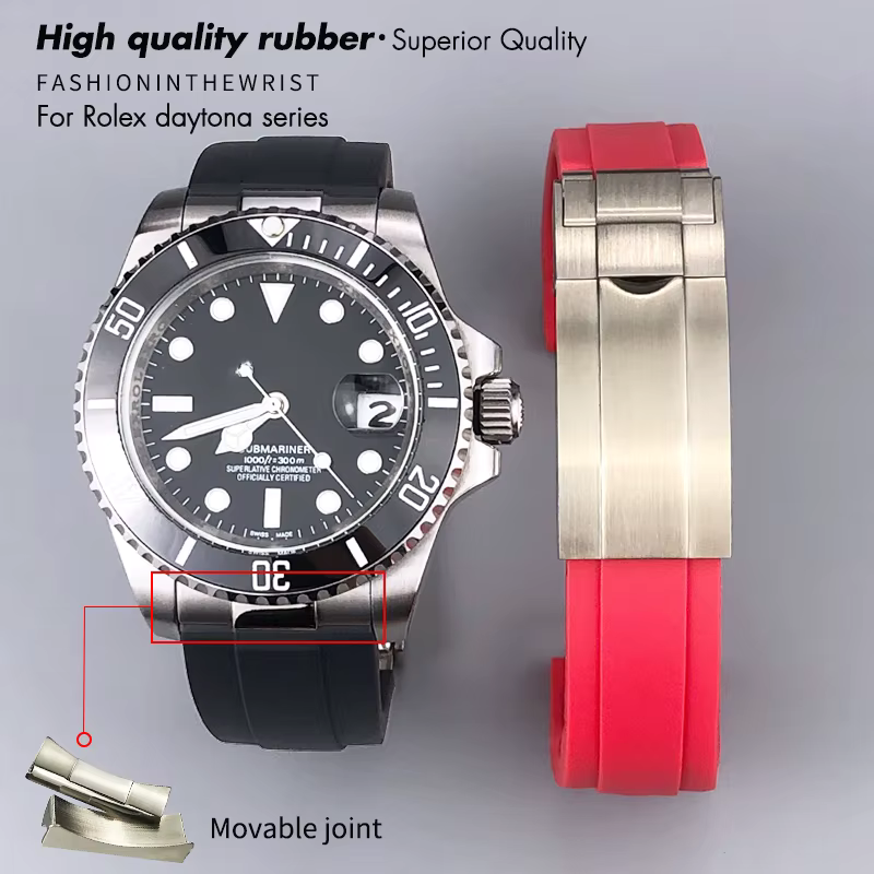 Bracelet de montre en caoutchouc métallique incurvé