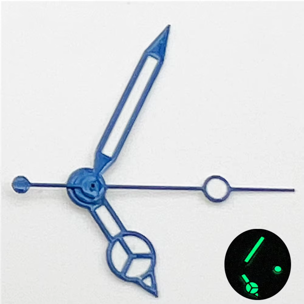 Aiguilles de montre lumineuses bleues et vertes