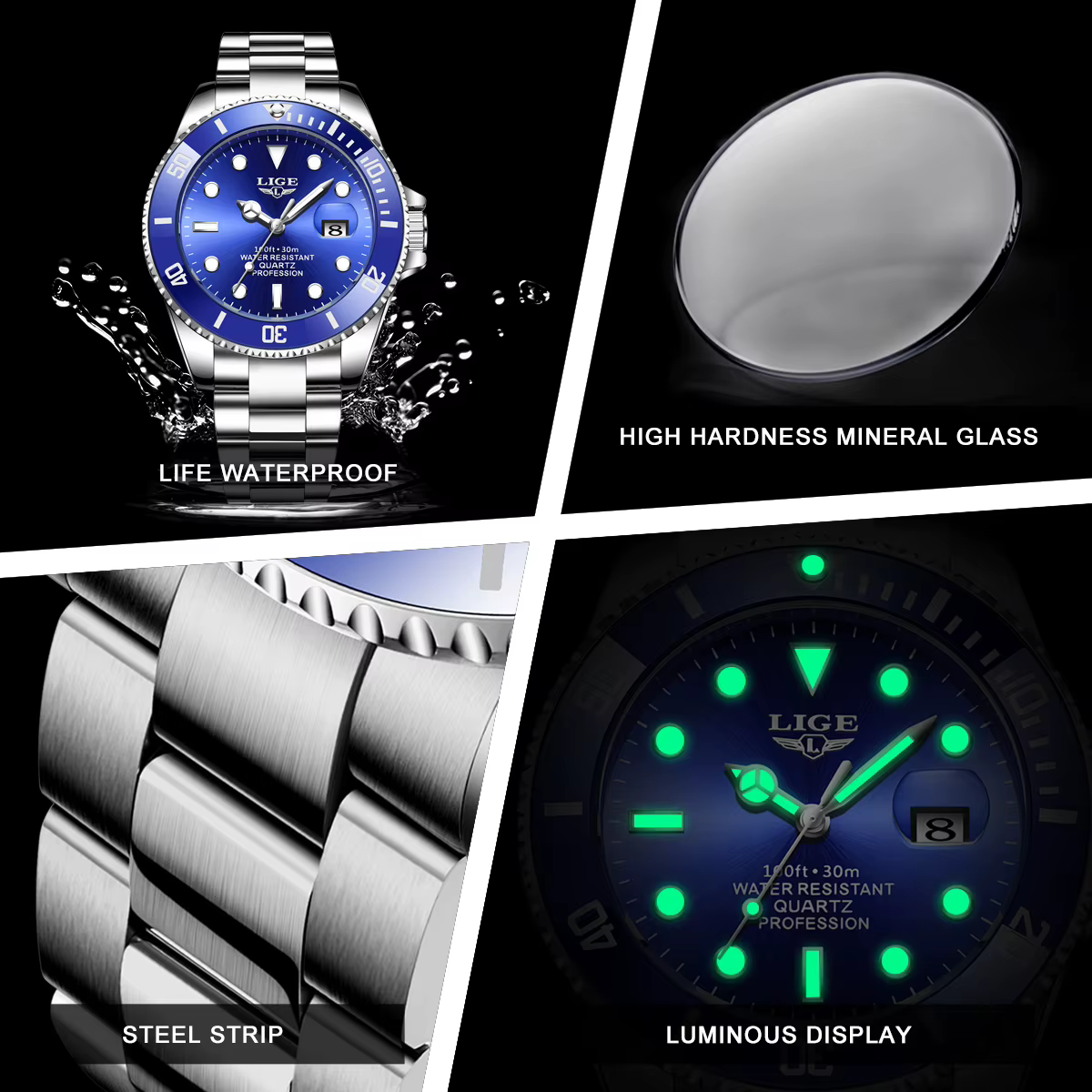 Montre homme LIGE, marque haut de gamme
