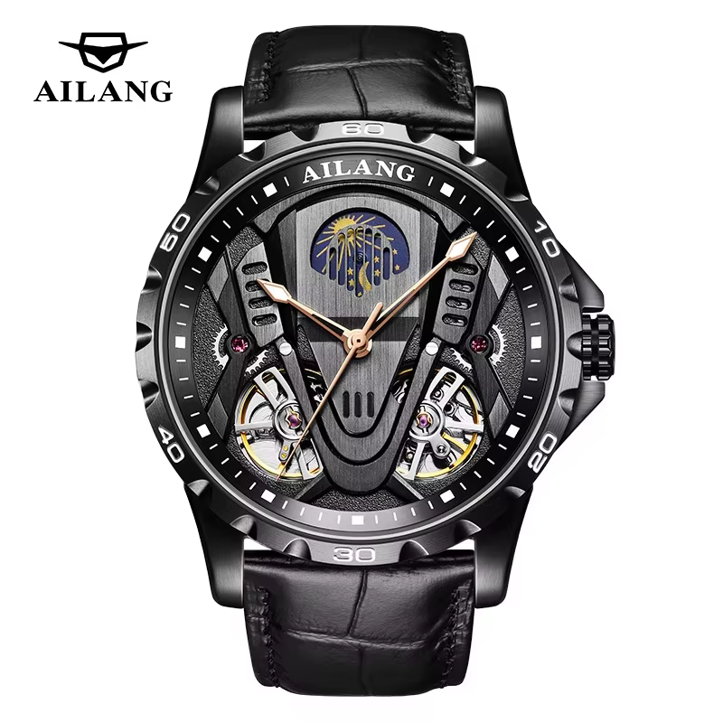 Montre mécanique double tourbillon automatique étanche 3 bars avec logo personnalisé