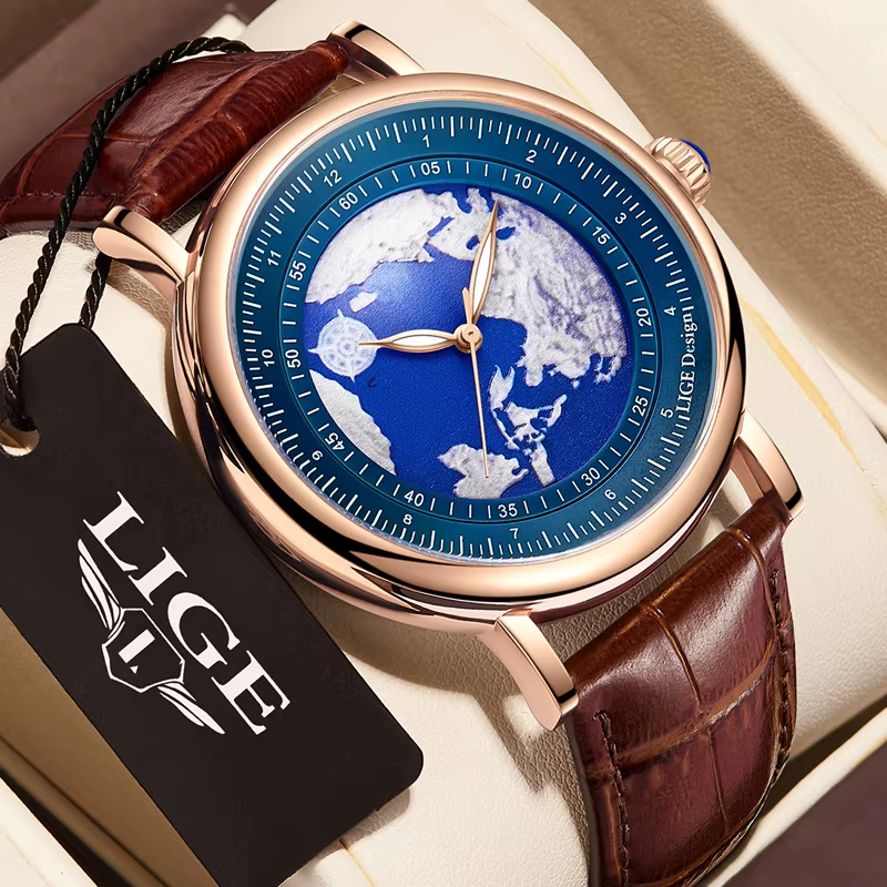 Montre-bracelet en cuir Blue Planet pour homme
