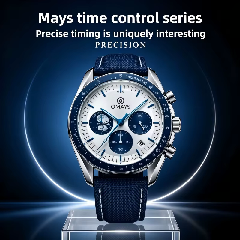 OMAYS 50th Anniversary Racing Chronograph Bracelet en nylon bleu – Montre de sport haut de gamme pour homme