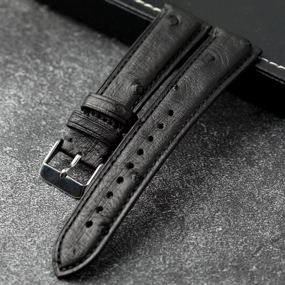 Bracelet de montre en cuir d'autruche sud-africain fait à la main 18 19 20 21 22MM
