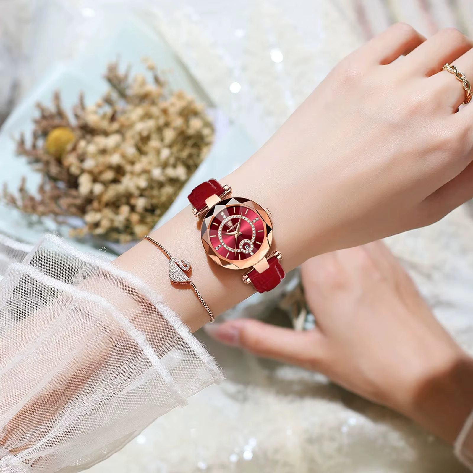 POEDAGAR montre de luxe pour femmes de haute qualité étanche Date en cuir dames montres robe Quartz décontracté