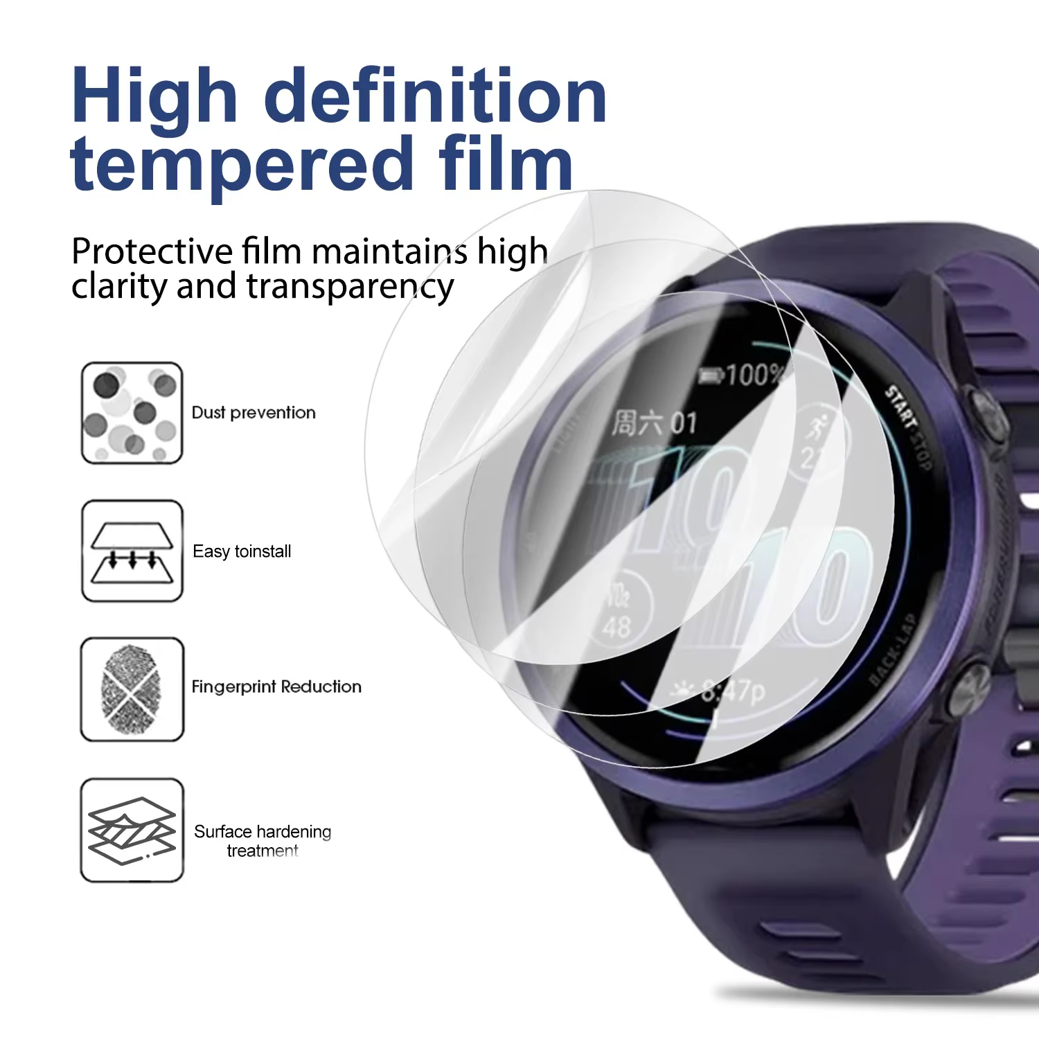 Film de protection Hydrogel pour Garmin Forerunner 965 570 955 265 265S 255S, protecteur d'écran HD pour Forerunner 965 570 42/47mm