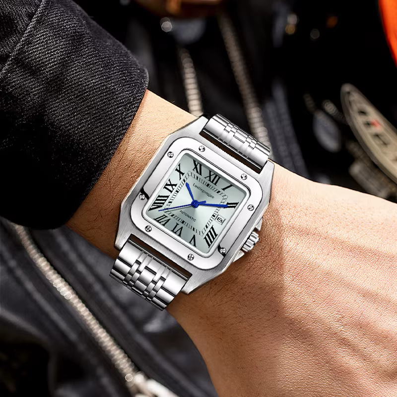 Montre mécanique automatique carrée de luxe haut de gamme pour hommes