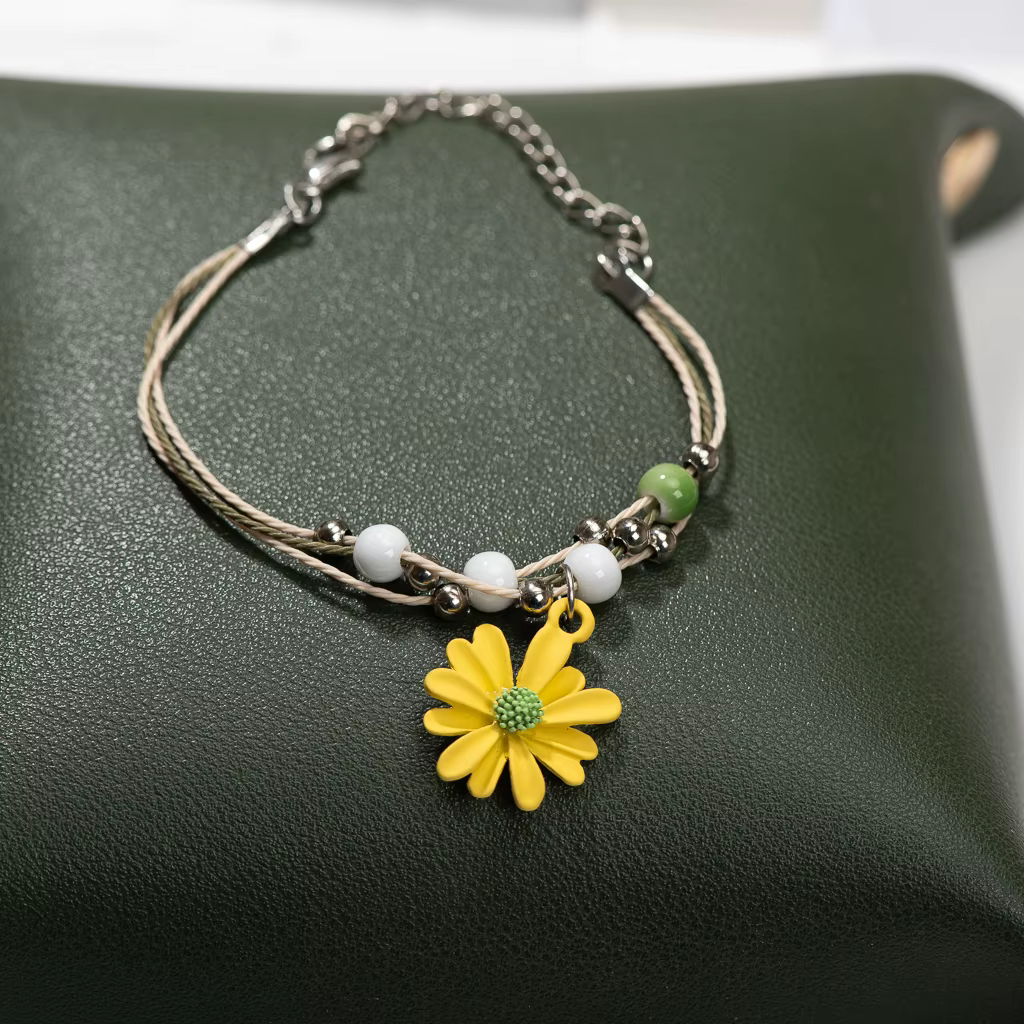 Destroy Andrloy-Bracelet en céramique fait à la main pour femme, fleur en alliage, cadeau, H803