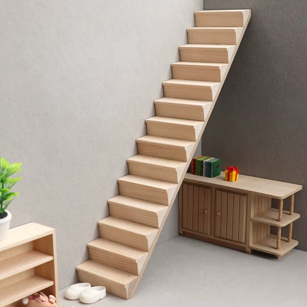 Faire semblant jouer 1:12 meubles de maison de poupée accoudoir Miniature Mini escalier modèle bois escalier garde-corps escaliers avec main courante