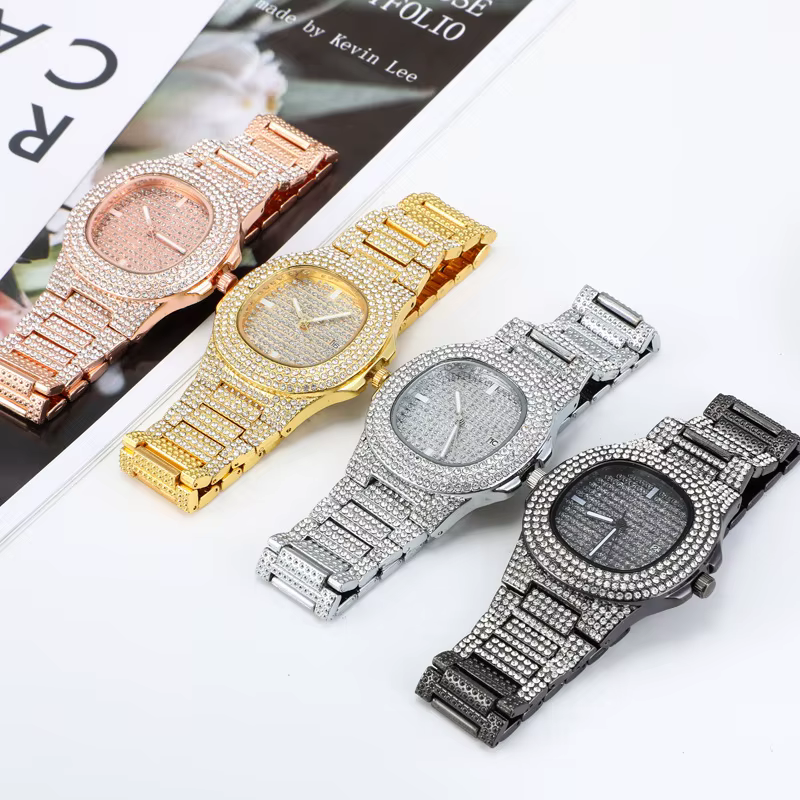 Montre-bracelet en or et argent glacé pour femme