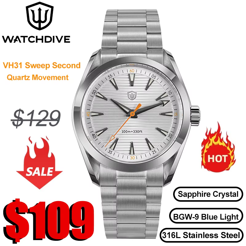 Watchdives WD0006 montre Vintage VH31 balayage deuxième mouvement dôme saphir cristal lumineux 10Bar étanche 38mm montres à Quartz