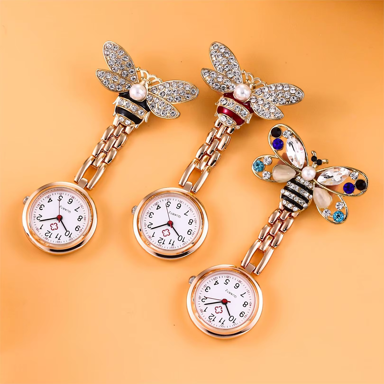 Montre suspendue petite abeille, montre de poche papillon, montre d'infirmière, montre de poitrine Portable pour hommes et femmes