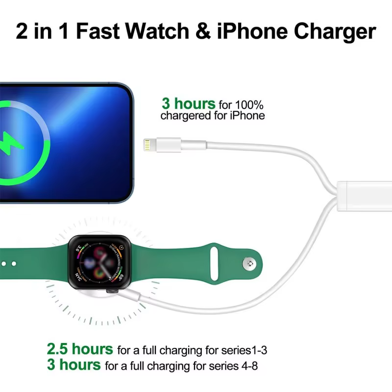 Câble 2 en 1 pour Apple Watch Charger10 9 8 7 6 5 4 3USB