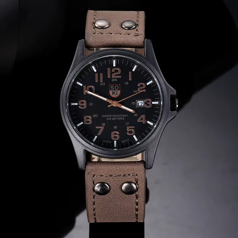 SOKI hommes montre-bracelet décontractée Quartz bracelet en cuir montres Masculino Relogio mode mâle calendrier horloge extérieur Reloj Hombre