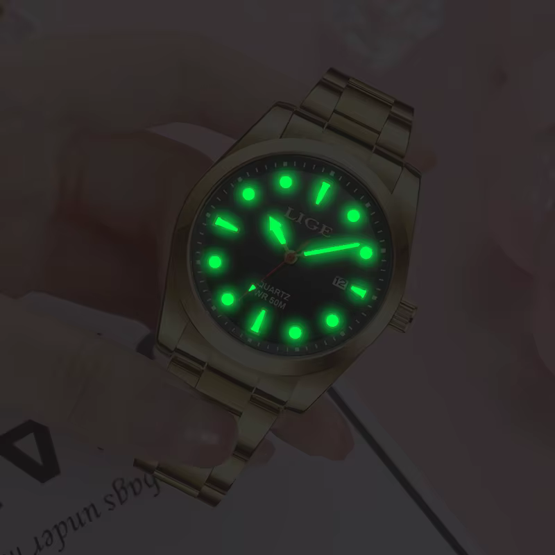 LIGE mode or femmes montres en acier inoxydable étanche montre à Quartz