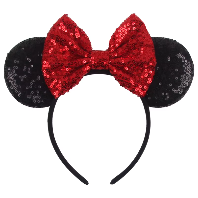 1pc Bandeau classique à sequins Mickey Minnie 3,5 " avec oreilles de souris, accessoire de cheveux tendance à pois pour femme, idéal pour les fêtes et les parcs à thème