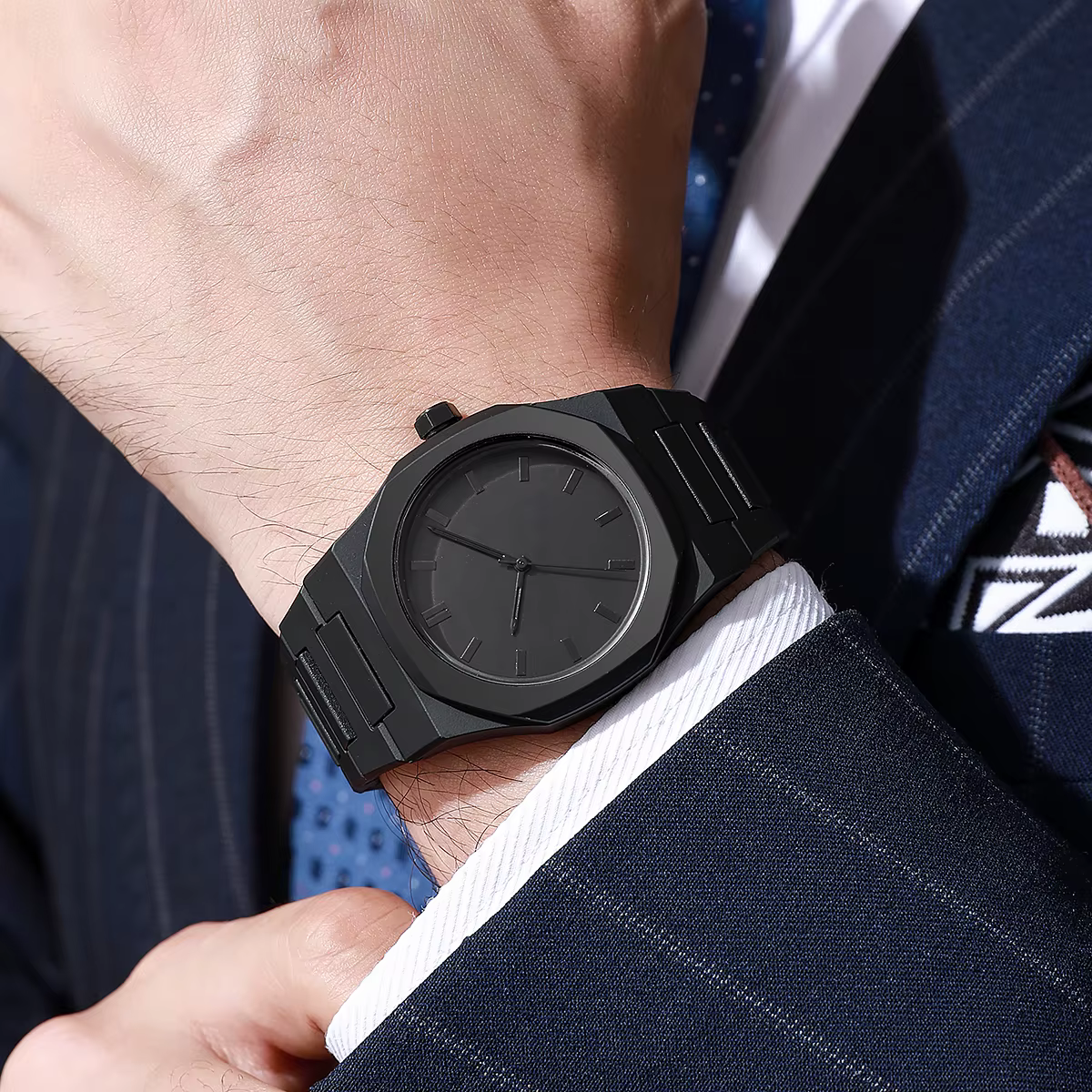 Personnalité minimaliste moderne créative tout noir montre pour hommes arabe numérique sport loisirs