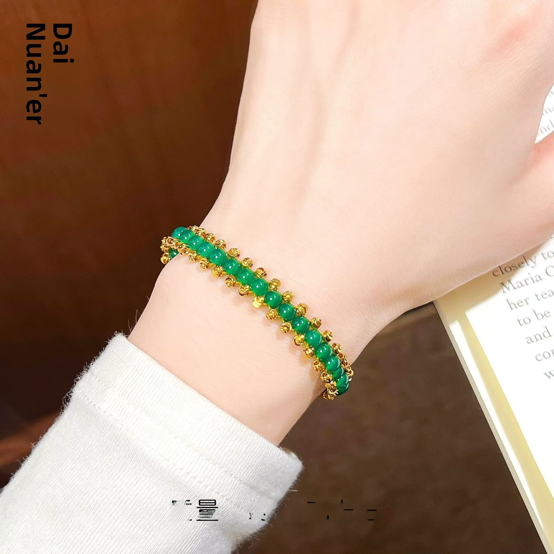 Bracelet en perles facettées d'agate verte et or sable, style rétro géométrique fait main, cadeau pour petite amie, simplicité moderne