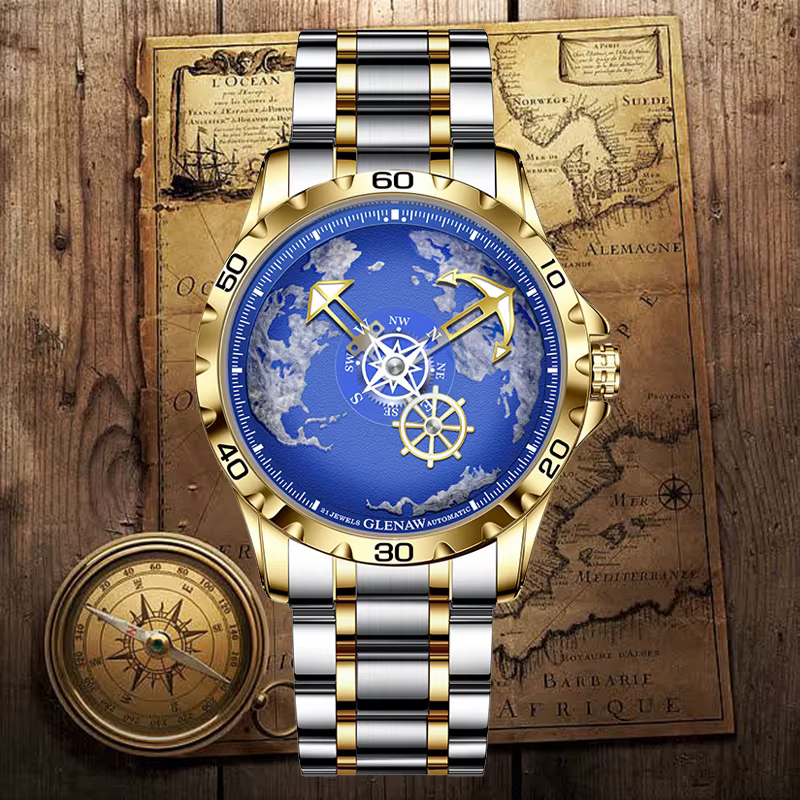 GLENAW Design nouveaux hommes montres série nautique voyageur en acier inoxydable brillant étanche montre mécanique