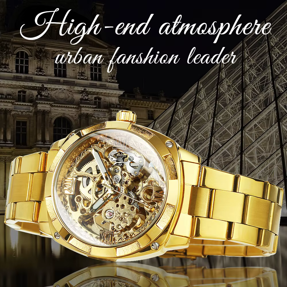 Forsining – montre mécanique squelette carré pour hommes