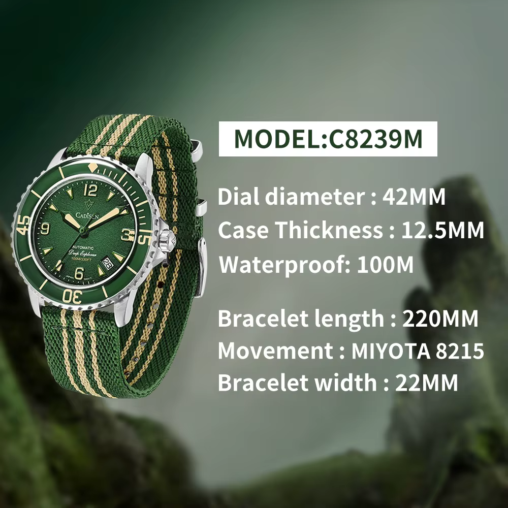 Montre mécanique automatique CADISEN Deep Explorer 2026 verte