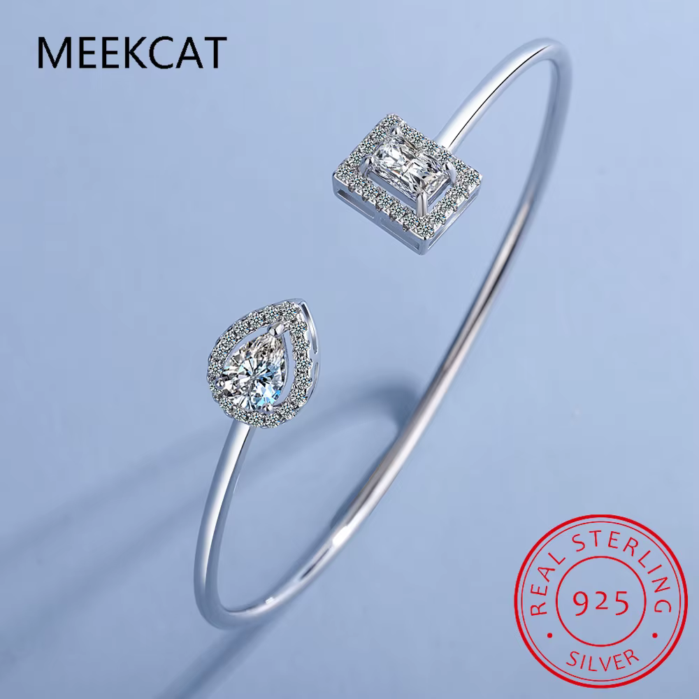 Bracelet manchette en moissanite D VVS1 pour femme, en argent sterling 925 original, bijoux fins, Pulseiras De Prata