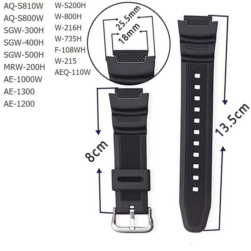 Bracelets en caoutchouc pour Bracelet de montre casio AQ-S810W S800W AE-1000W SGW-300H 400 500 W-735H