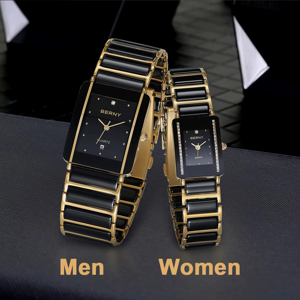 BERNY céramique Quartz femmes montre mode Rectangle hommes/femmes montre-Bracelet de luxe diamant or Couple montres