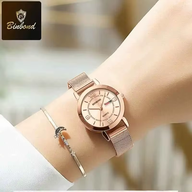 Montres-bracelets à quartz de luxe BINBOND pour femmes, lumineuses, étanches, avec affichage de la date et du jour, montres pour femmes, style business décontracté, Reloj Mujer