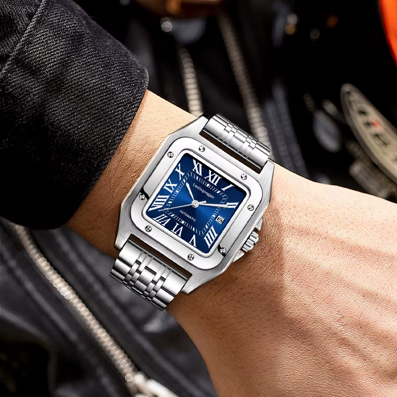 Montre mécanique automatique carrée de luxe haut de gamme pour hommes