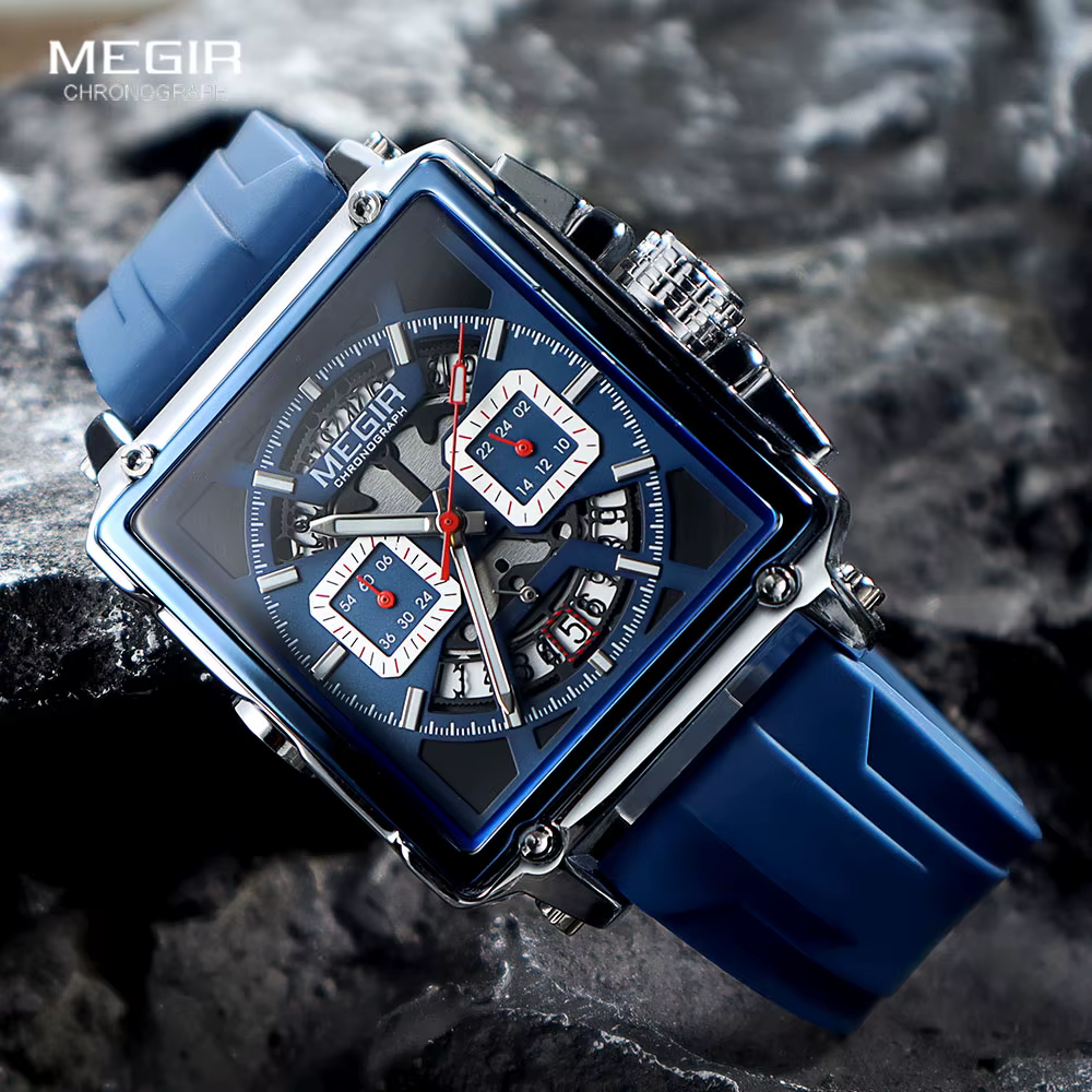 Montre à quartz bleu marine MEGIR pour homme