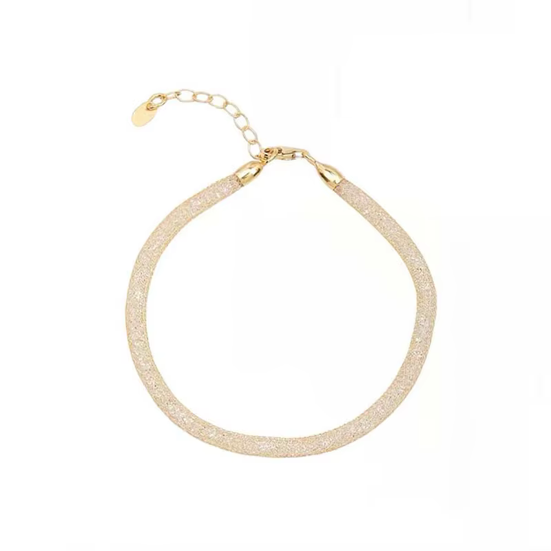 Nouveau Bracelet en Maille Métallique Dorée Incrusté de Zircone pour Femme