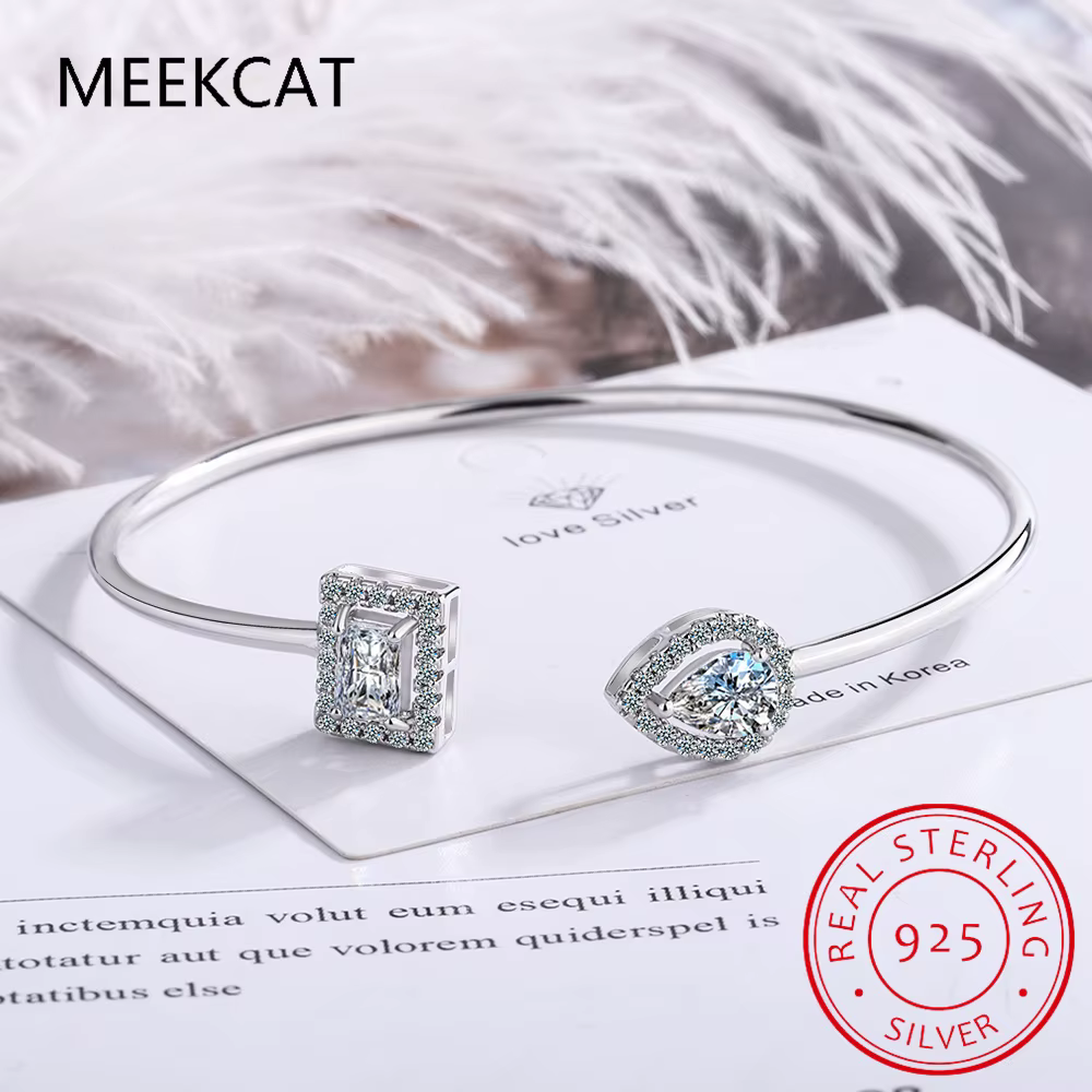 Bracelet manchette en moissanite D VVS1 pour femme, en argent sterling 925 original, bijoux fins, Pulseiras De Prata
