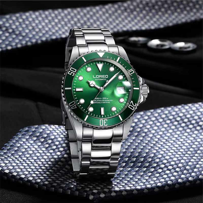 LOREO Style classique plongée 200m montre de Sport automatique hommes saphir miroir mouette mouvement Date lumineux montres mécaniques
