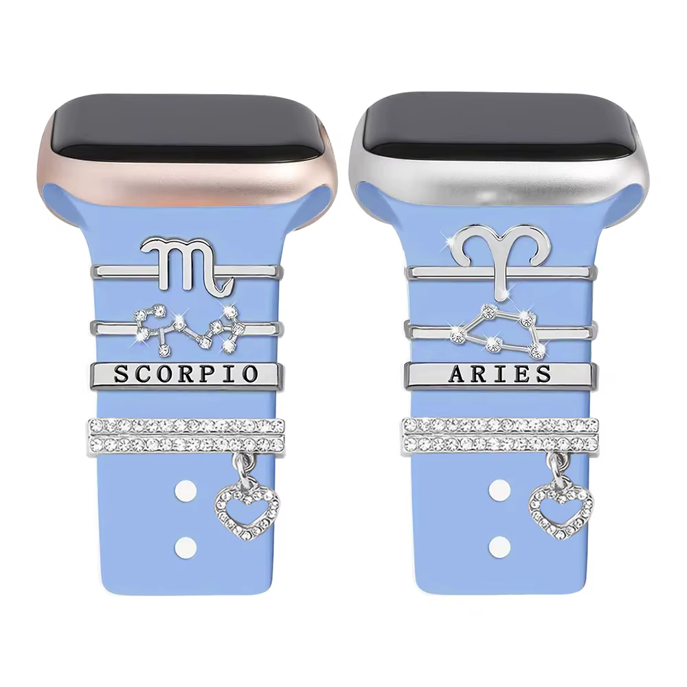 1 ensemble d'accessoires de bracelet de montre avec strass et motifs des douze éléments du zodiaque