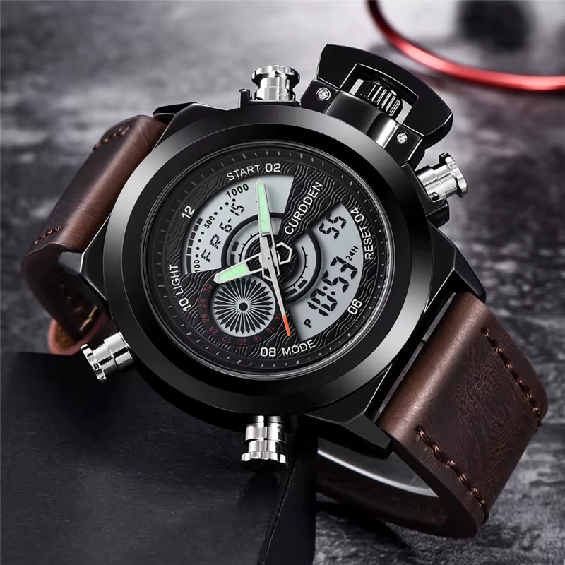 Hommes Original CURDDEN marque double temps montres mode bracelet en cuir chronographe militaire multi-fonction montre de sport Reloj Hombre