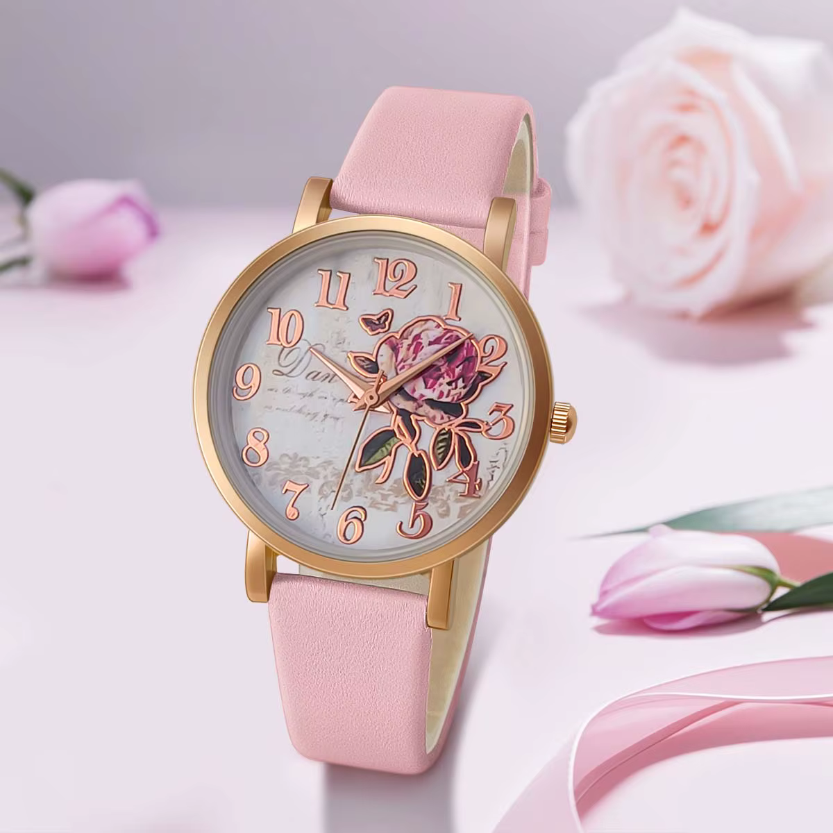 Nouveau Style de mode décontracté de luxe femmes cadran pivoine en cuir PU montre à Quartz élégant populaire polyvalent montre-bracelet cadeaux de vacances présent