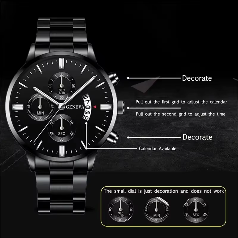 Mode hommes montres de luxe noir en acier inoxydable Quartz montre-bracelet homme montre d'affaires