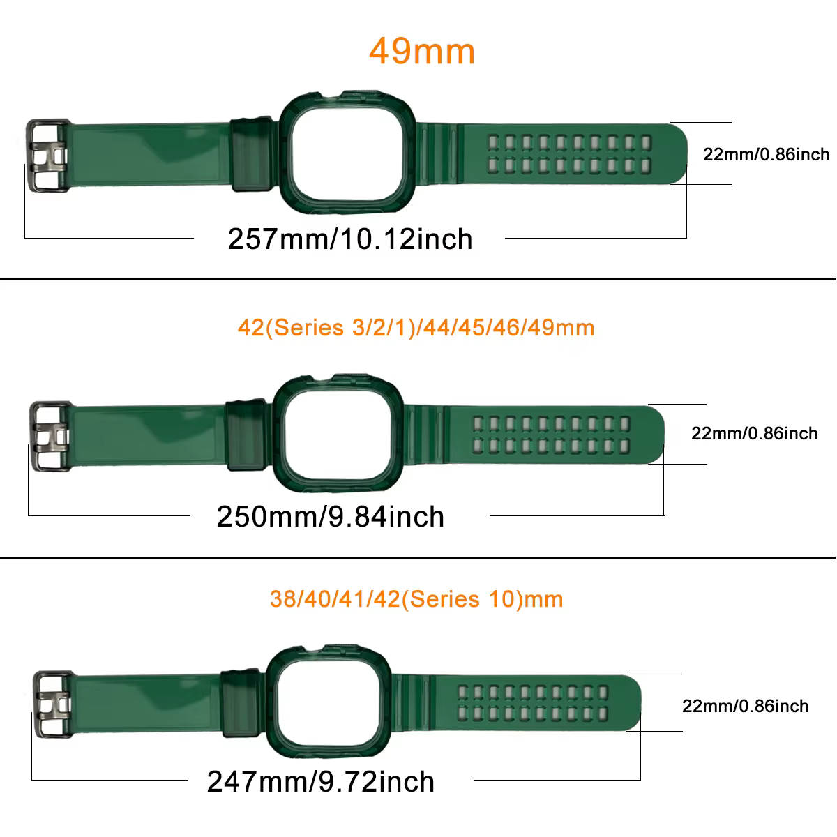 Pour Apple Watch couleur bonbon bracelet transparent + boîtier 11/10/8/7/6/5/4 49mm 46mm 42mm