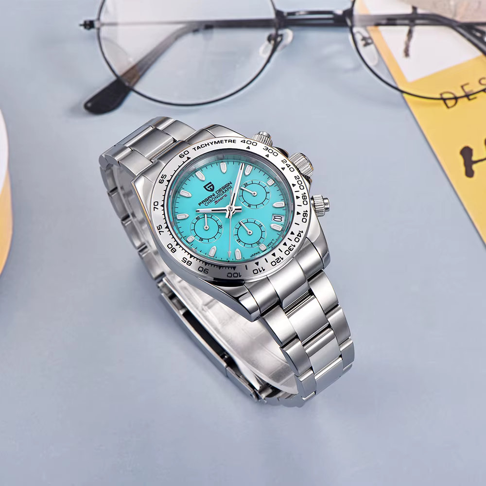 PAGANI DESIGN nouvelle lunette en acier inoxydable hommes montres à Quartz de luxe verre saphir chronographe VK63 montre