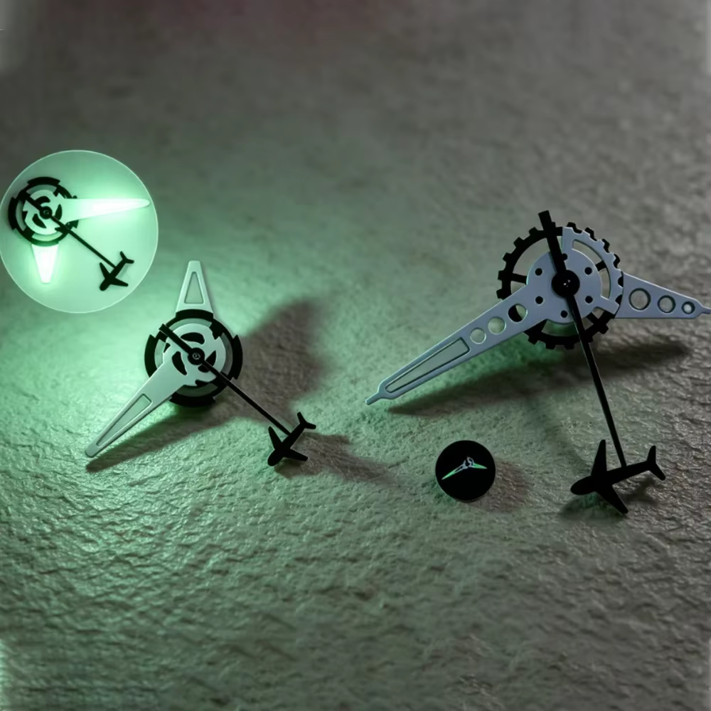 Aiguilles de montre mécaniques lumineuses vertes en forme d'engrenage NH35