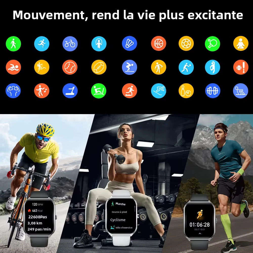 Montre connectée ultra-fine pour hommes et femmes