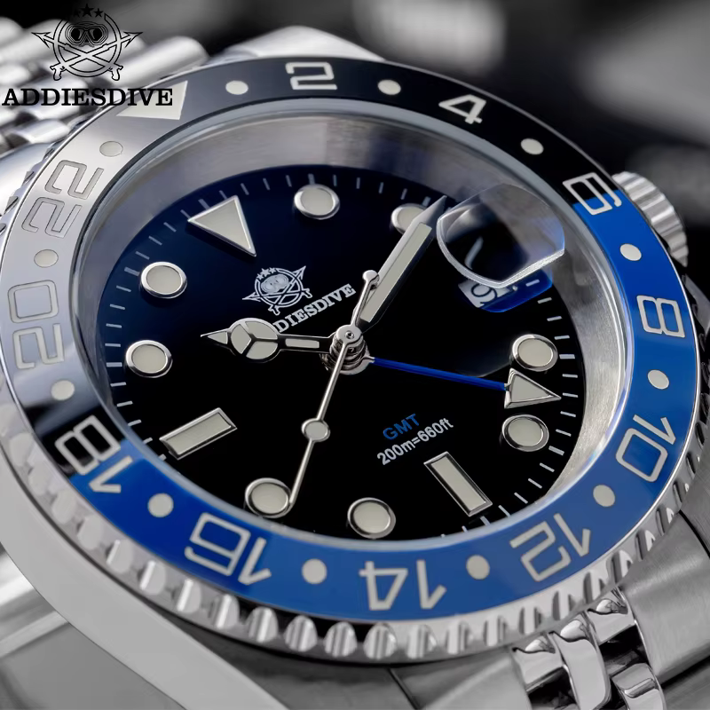 ADDIESDIVE hommes GMT montre suisse Ronda 515-24 200M étanche BGW9 Super lumineux 316L acier inoxydable