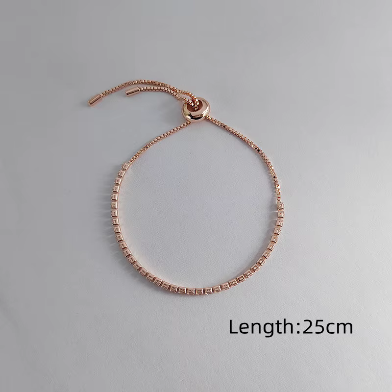 Bracelets de Tennis de luxe en zircone cubique pour femmes, Simple, carré, couleur or Rose, bijoux coréens pour filles