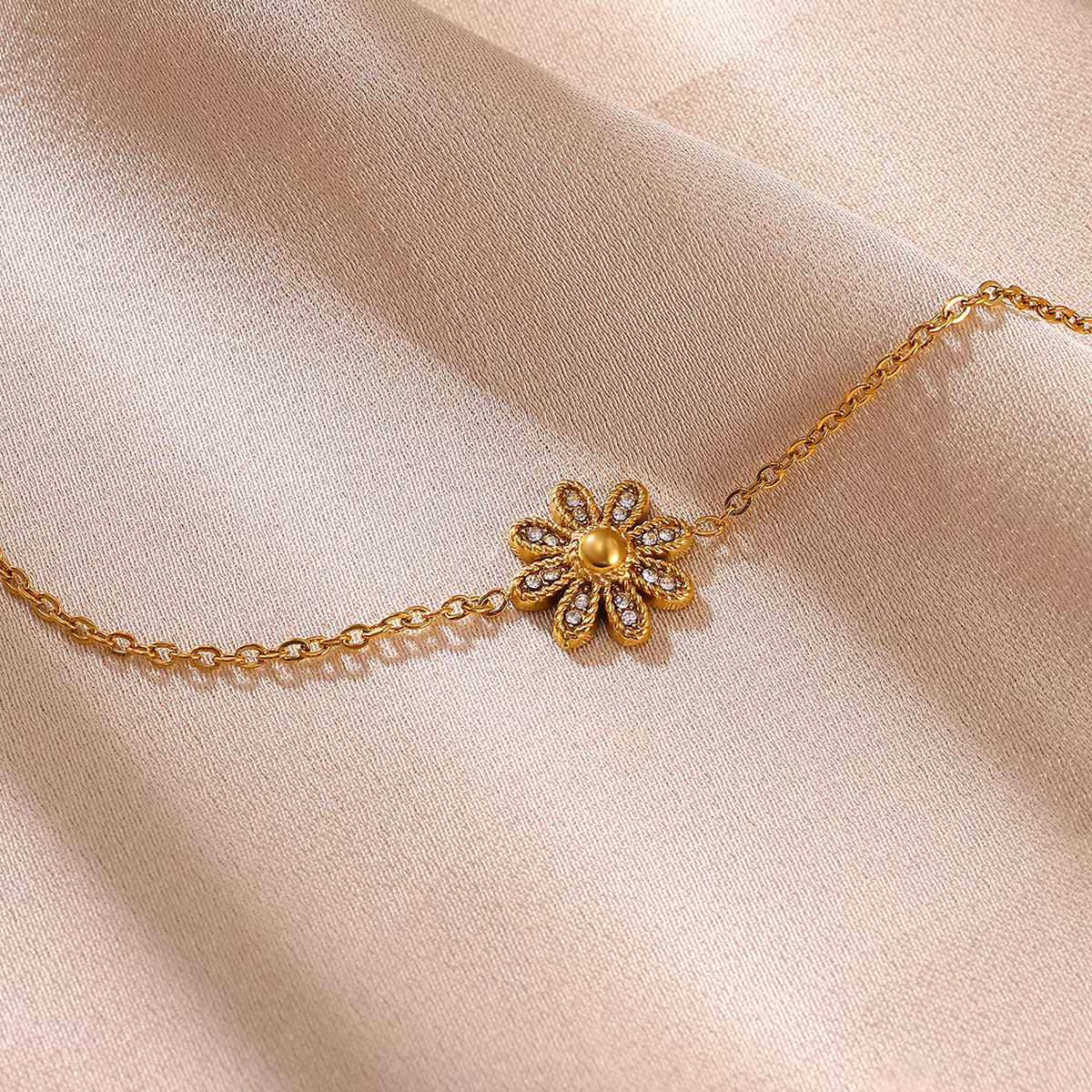 Bracelet élégant en forme de fleur de marguerite en Zircon pour femmes, en acier inoxydable, bijoux de luxe, cadeau de fête de mariage