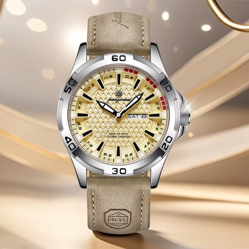 Paazomu Montre à quartz pour homme avec fenêtre de date et jour
